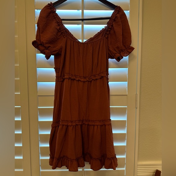 Inspired Hearts Rust Ruffle Short Sleeve Babydoll Dress Size L - Picture 3 of 4